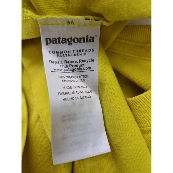 Patagonia Organic Cotton Yellow Logo Spellout T Shirt Men's Size Small S - Picture 5 of 9